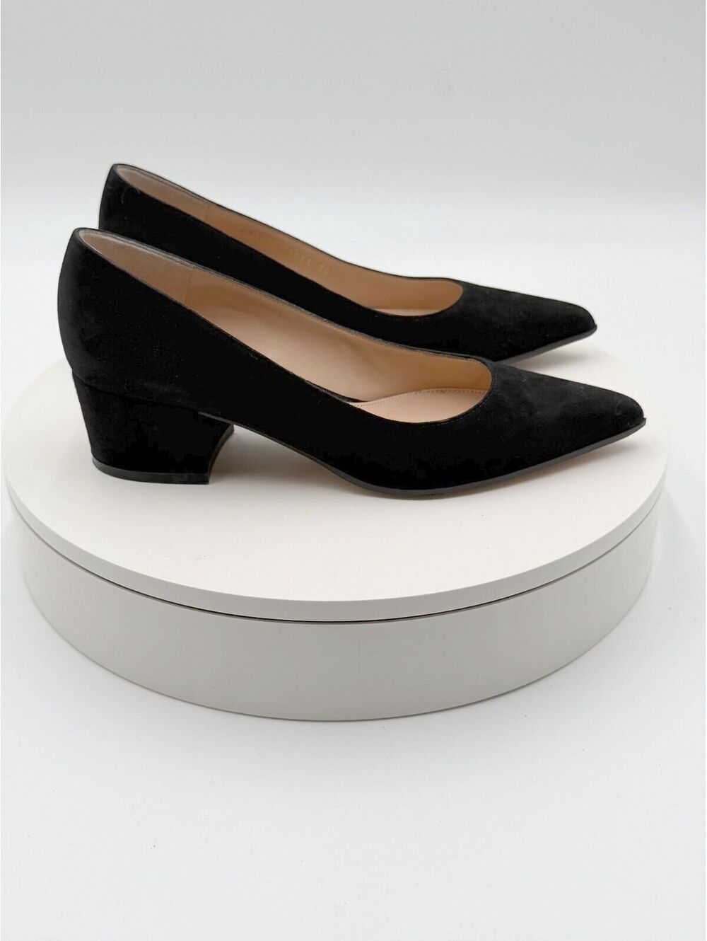 Gianvito Rossi Piper 45 Black Suede Pointed Toe Block Heel Pumps Size 36